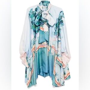 Designer-Style Eden Billow Mini Dress Satin in Teal and Coral